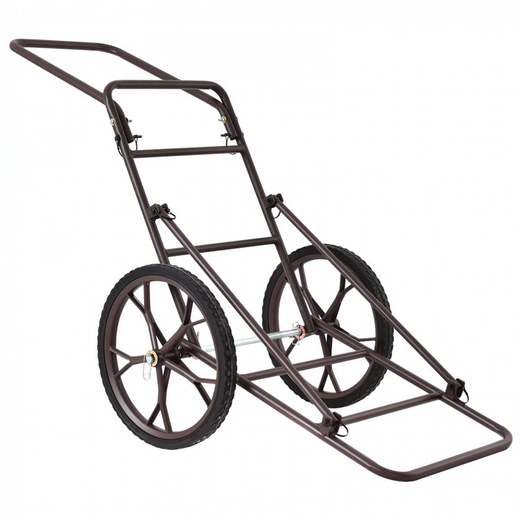 Folding deer game cart with large 17" wheels, heavy-duty steel frame, and sturdy construction for easy transport.