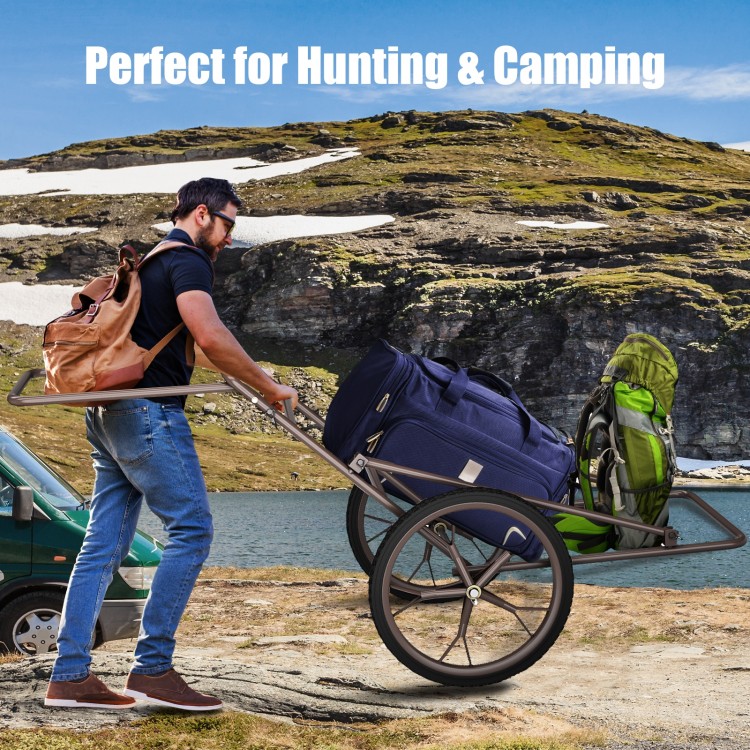 Larger Capacity Folding Deer Game Cart with large 17" wheels, ideal for hunting and camping gear transport.