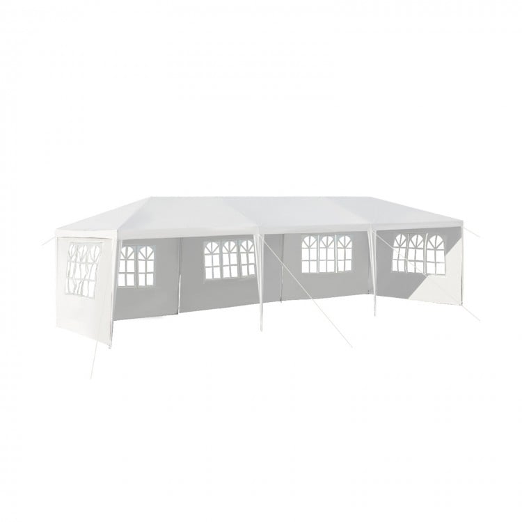 10 x 30 feet canopy tent with five removable sidewalls, displayed in a side view, perfect for outdoor events and.