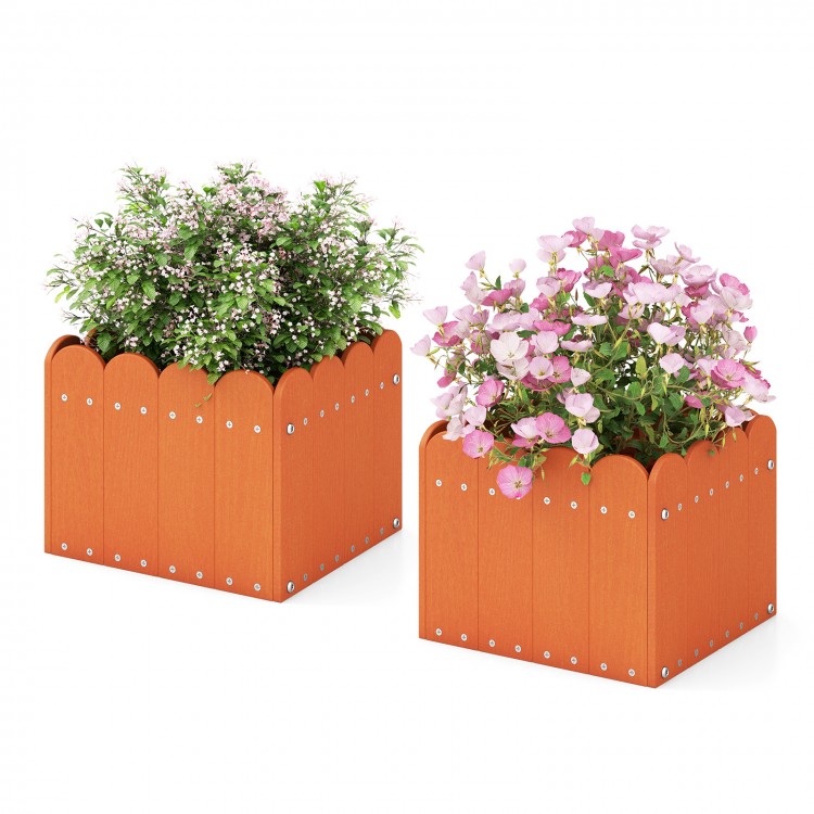 Square orange planter boxes with drainage gaps, perfect for flowers and vegetables in your garden or balcony.