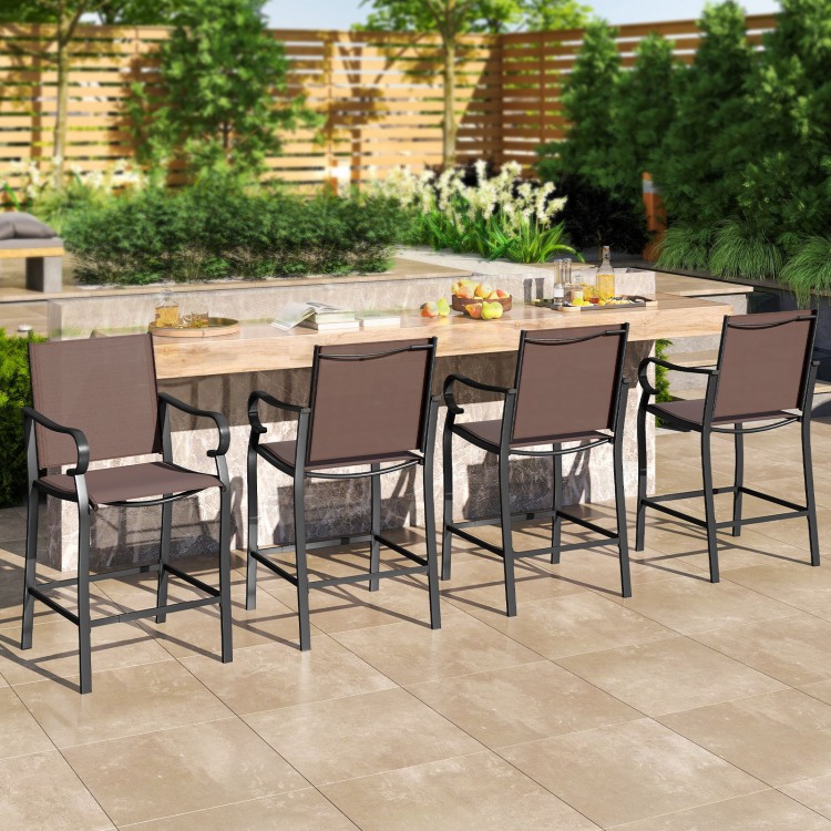 Set of 4 outdoor counter height bar stools with breathable mesh fabric, sturdy metal frame, and comfortable seating for.