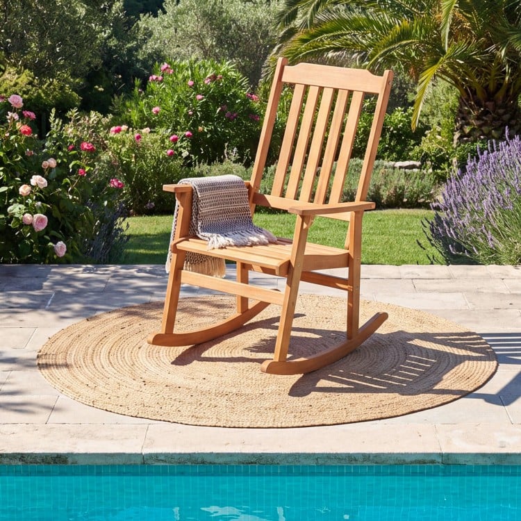 Outdoor Acacia Wood Rocking Chair with High Back and Armrests for Patio - Gallery View 3 of 8