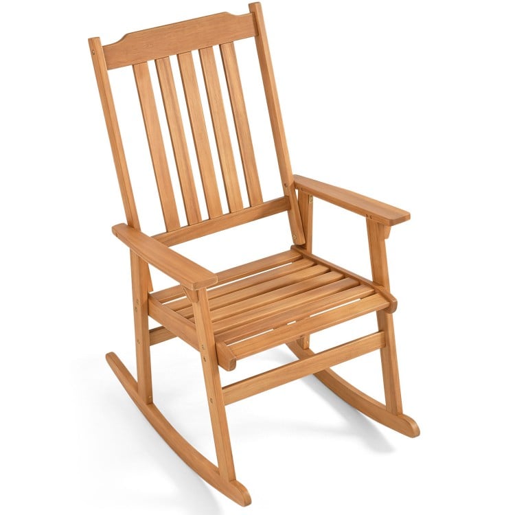 Outdoor Acacia Wood Rocking Chair with High Back and Armrests for Patio - Gallery View 1 of 8