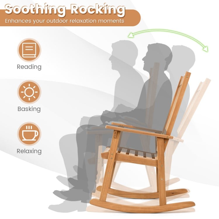 Outdoor Acacia Wood Rocking Chair with High Back and Armrests for Patio - Gallery View 5 of 8