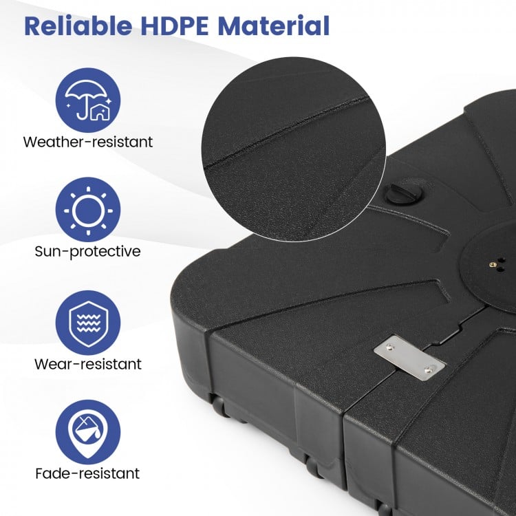 Close-up of the outdoor cantilever umbrella base made of HDPE, featuring weather-resistant and durable design for easy.