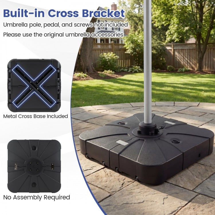 Square outdoor cantilever umbrella base, 34 inches, water and sand fillable, with wheels for easy mobility and no.