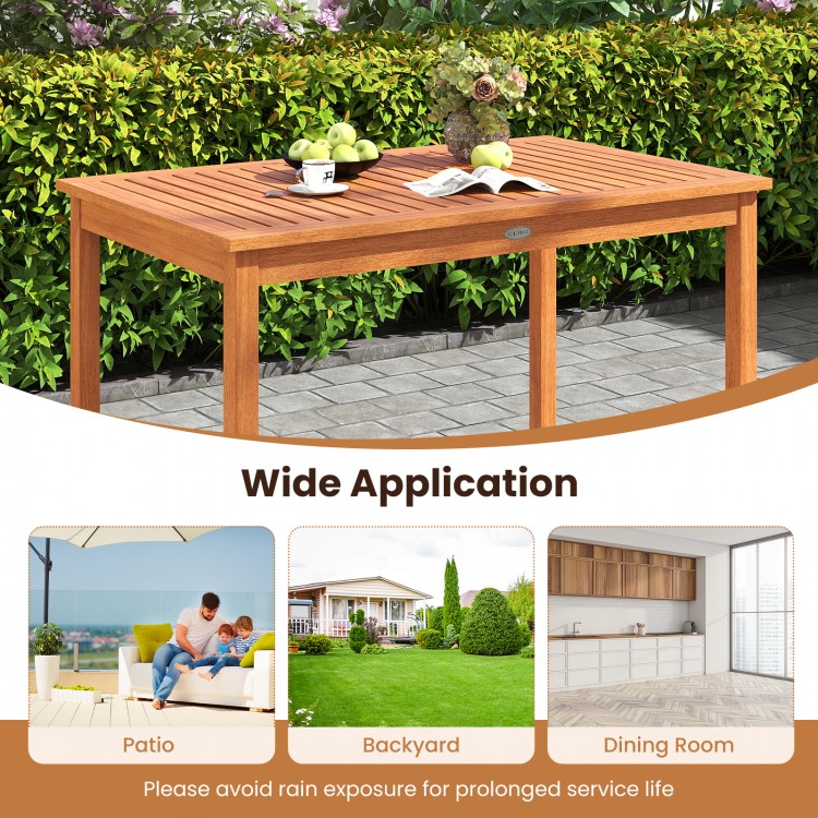 Wood rectangular outdoor dining table for 4-6 people, 48 inches, ideal for patio, backyard, or dining room use.