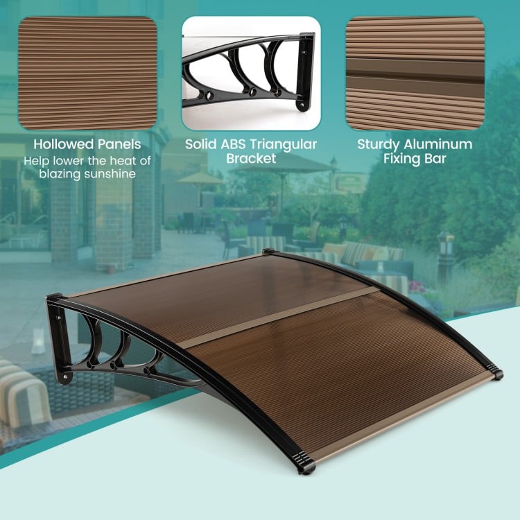 Outdoor patio awning with sturdy PC hollow panels, 40 x 40 inches, providing sunlight and rain protection for entryways.