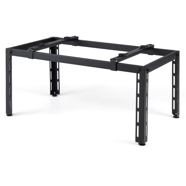 Heavy-duty black AC base for 9000-36000 BTU ductless units, featuring adjustable layout and anti-vibration pads for stability.