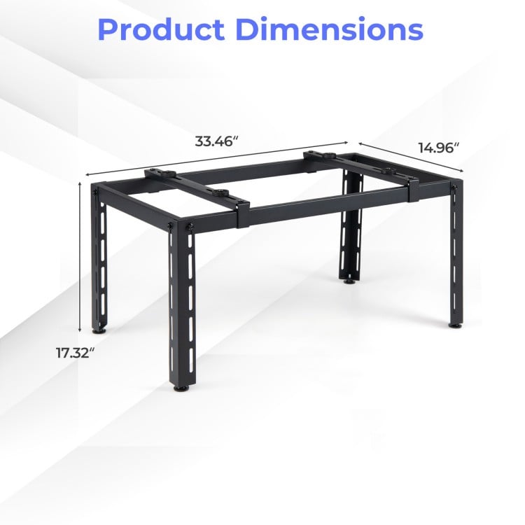 Outdoor heavy-duty AC base dimensions of 33.46" x 14.96" x 17.32" for 9000-36000 BTU ductless air conditioners.