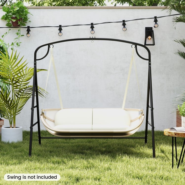 Outdoor metal swing stand with black frame, featuring 4 support bars for stability, suitable for various hanging chairs.