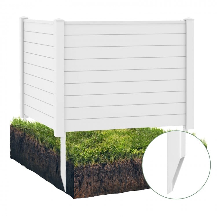Outdoor PVC air conditioner fence in white with 20-inch stakes for easy installation, providing privacy for yards and.