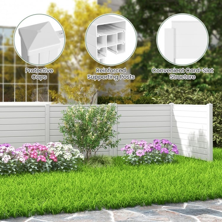 Outdoor PVC air conditioner fence with protective caps and reinforced posts, ideal for privacy around gardens and AC.