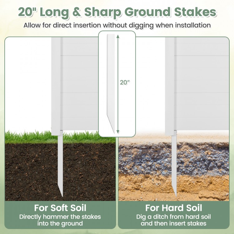 20-inch long sharp ground stakes for easy installation of the outdoor PVC air conditioner fence in various soil types.