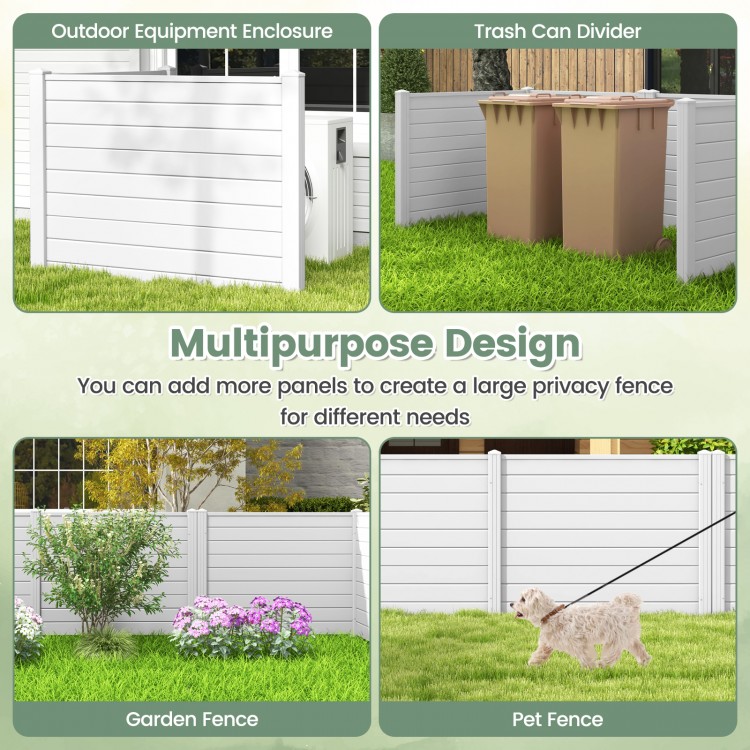 Outdoor PVC air conditioner fence in white with 20-inch stakes, ideal for privacy around gardens and pets.