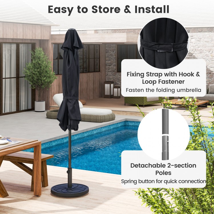Outdoor picnic table bench set with a 7.5 ft umbrella and 49 lbs base, perfect for shaded dining and gatherings.