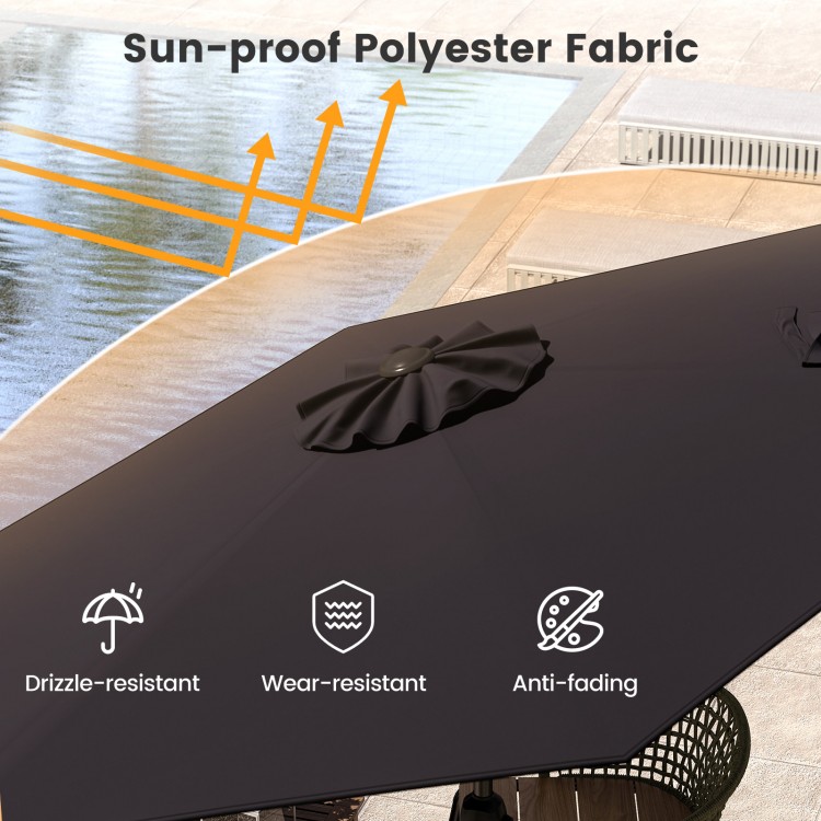 Close-up of the sun-proof polyester umbrella fabric, showcasing its anti-fading and wear-resistant features for outdoor.
