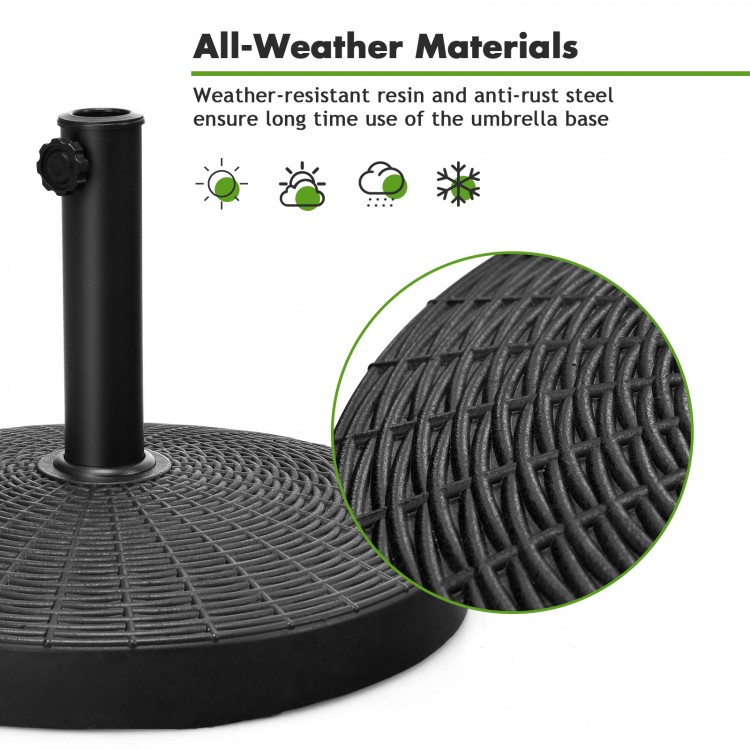Close-up of the 49 lbs umbrella base made of weather-resistant resin, providing stability for outdoor picnic tables.