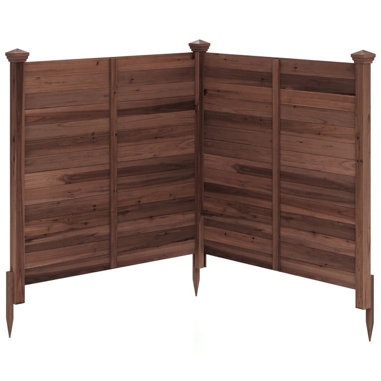 Outdoor privacy air conditioner fence made of fir wood, featuring a rustic brown finish and sturdy installation with ground stakes.