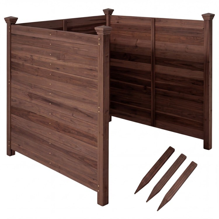 Outdoor privacy air conditioner fence in brown fir wood, designed to conceal units and enhance backyard aesthetics.