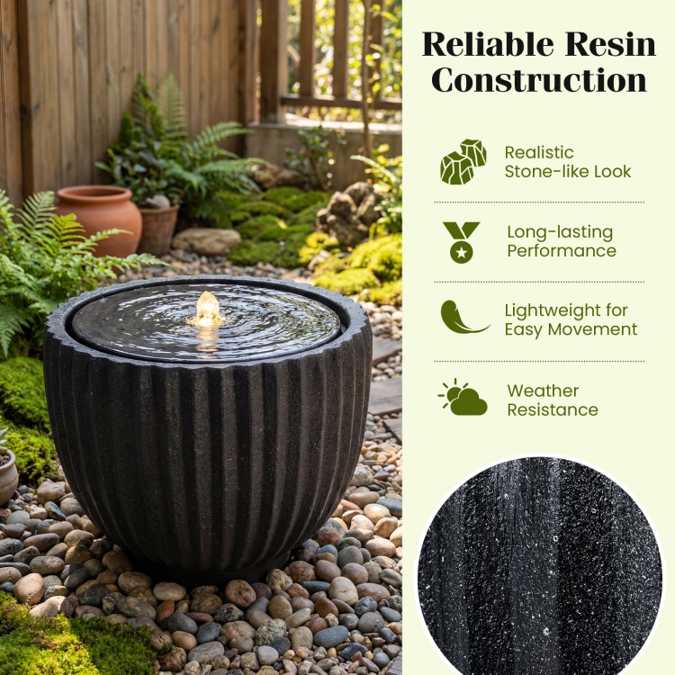 Outdoor round sphere water fountain with pump, featuring a realistic stone-like look and adjustable flow control for.