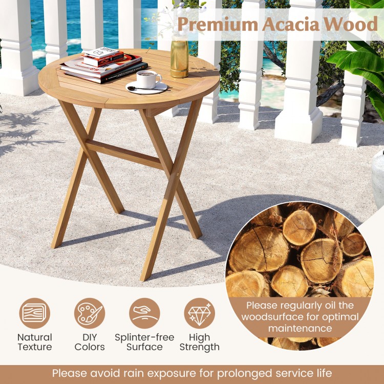 Outdoor side table with slatted tabletop, made of acacia wood, featuring an X-shaped structure for stability and.