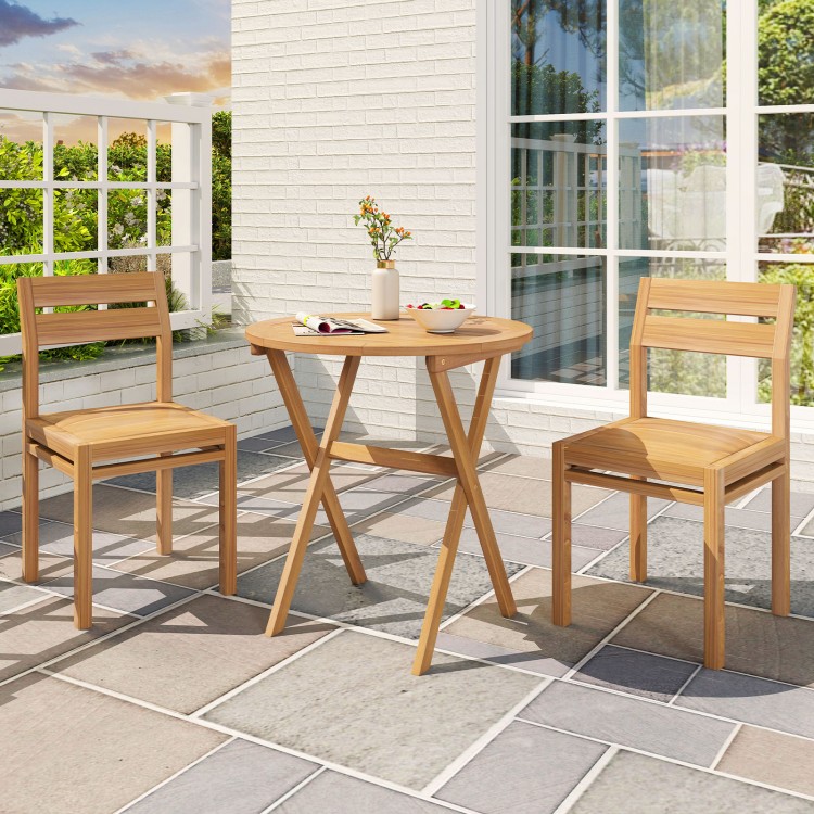 Outdoor side table with slatted tabletop and X-shaped structure, made of solid acacia wood, perfect for indoor or.