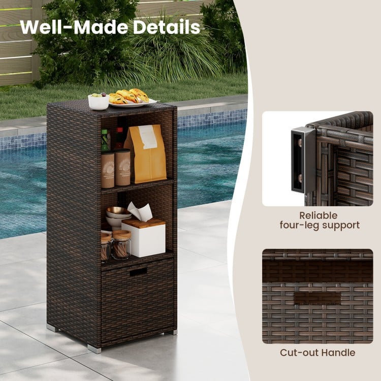 Outdoor Storage Cabinet Patio Wicker Organizer with Drawer - Gallery View 9 of 9
