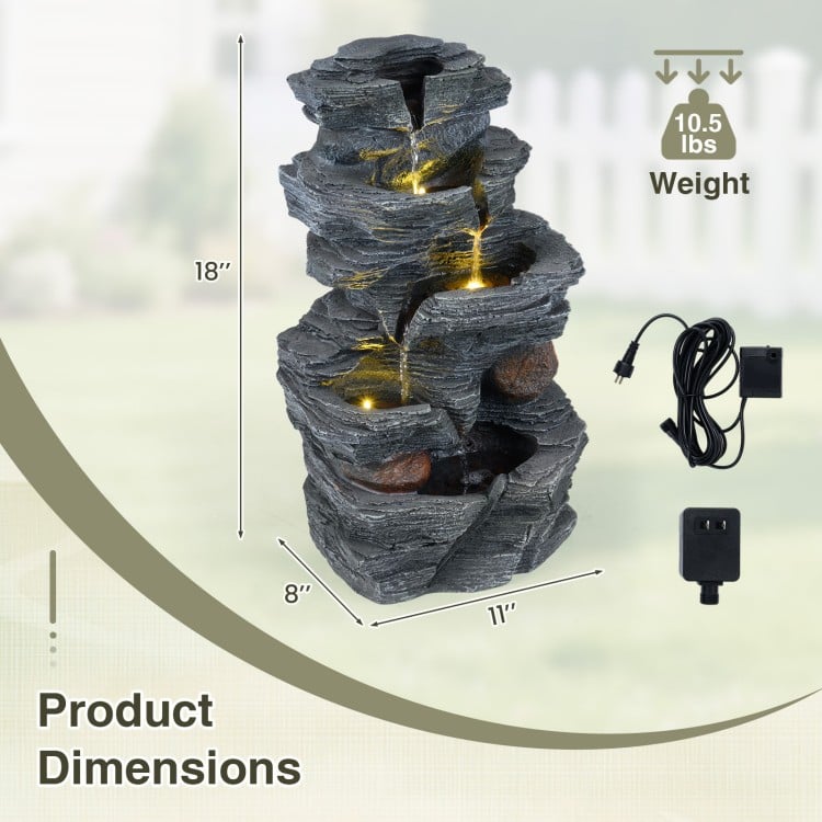 5-tier tabletop outdoor water fountain with LED lights, resin construction, and adjustable flow for a calming ambiance.