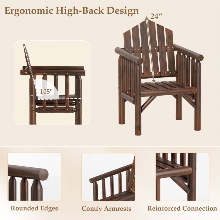 Outdoor wood armchair with high back and comfy armrests, featuring rounded edges, ideal for patio and poolside.