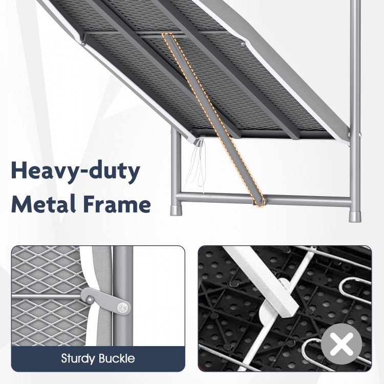 Heavy-duty metal frame of the gray over-the-door ironing board with sturdy buckle for secure folding and stability.