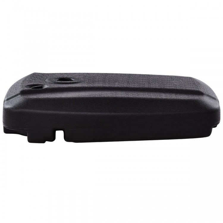 Black 60L plastic weighted fill umbrella base for patio, made of HDPE, weather resistant, easy to move and maintain.