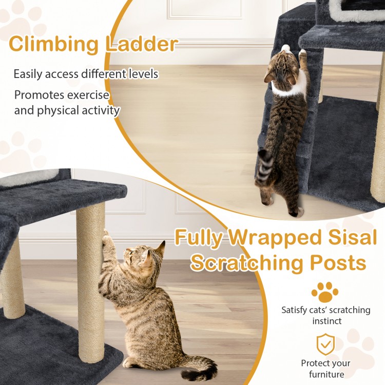 36-inch cat tree with climbing ladder and sisal scratching posts, perfect for kittens to exercise and relax.