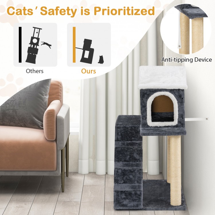 36-inch cat tree with two levels, sisal scratching posts, and a cozy condo for kittens and cats to relax.