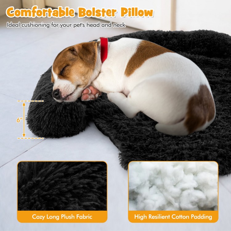 Plush calming dog couch bed with anti-slip bottom, featuring cozy long plush fabric and high resilient cotton padding.