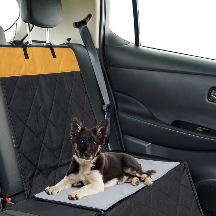 Dog car seat cover in black with mesh window, designed for small and medium dogs, providing protection and comfort.