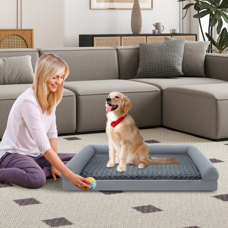 Orthopedic foam dog bed with removable cover, 3-sided bolster design, ideal for large dogs up to 80 lbs.