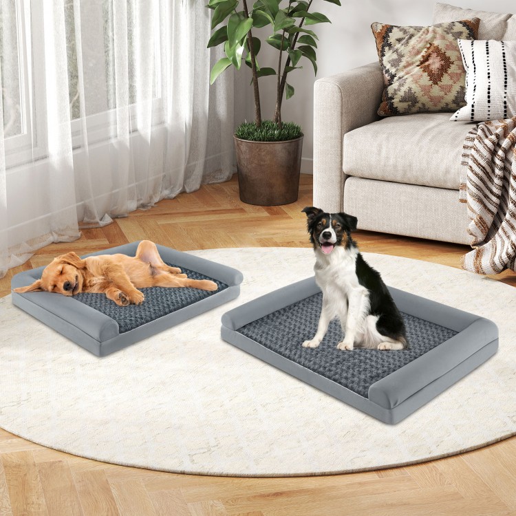 Orthopedic foam dog bed with removable cover, featuring a 3-sided bolster design for comfort and stability.