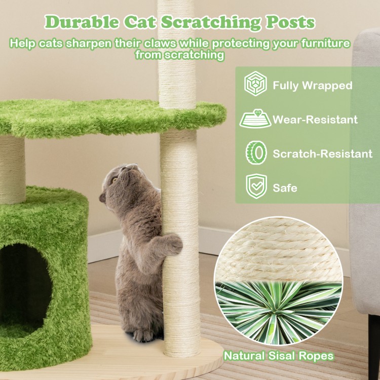 Durable 38-inch green cat tree with fully wrapped sisal scratching posts and cozy condo for indoor cats.