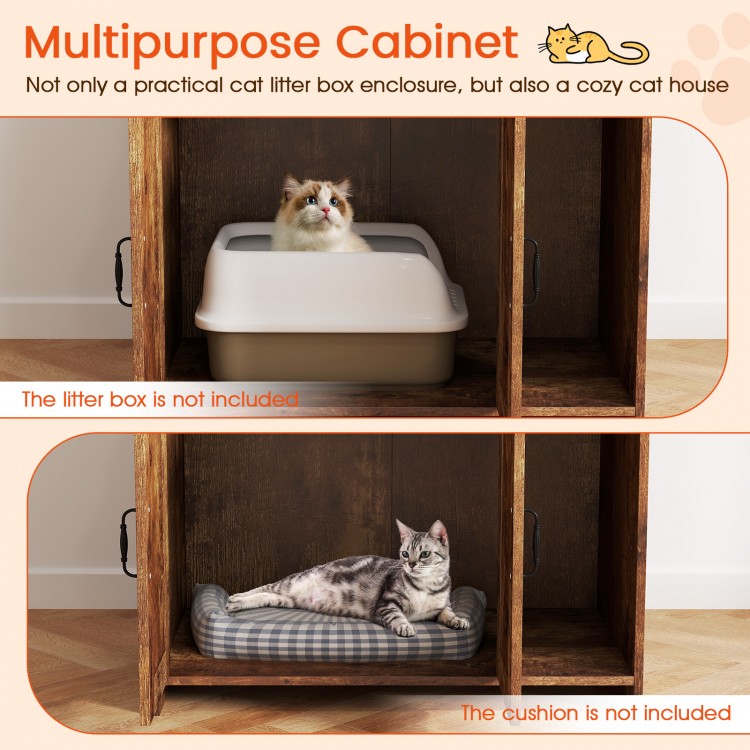 Modern wooden cat litter box enclosure with storage shelves, providing a cozy space for cats and organization for your.