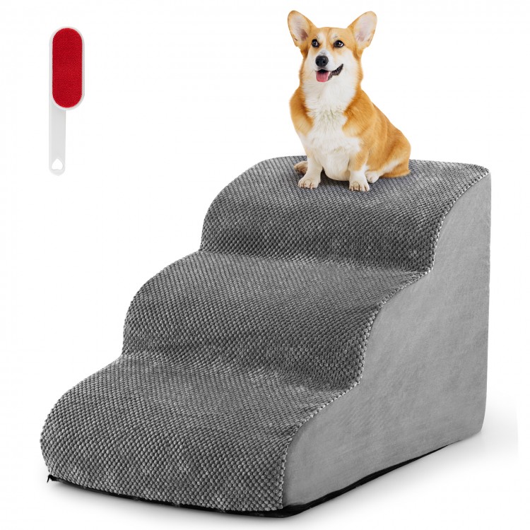 3-tier non-slip dog steps in gray with high-density sponge, ideal for small or mobility-impaired pets.