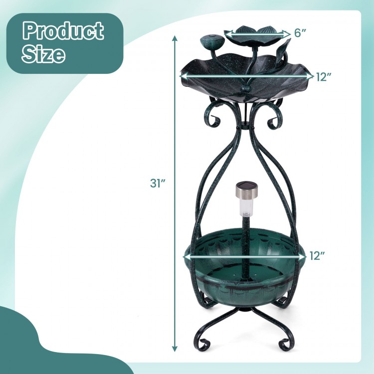 Solar outdoor bird bath feeder combo with flower planter, bronze finish, 31 inches tall, features solar lights and.