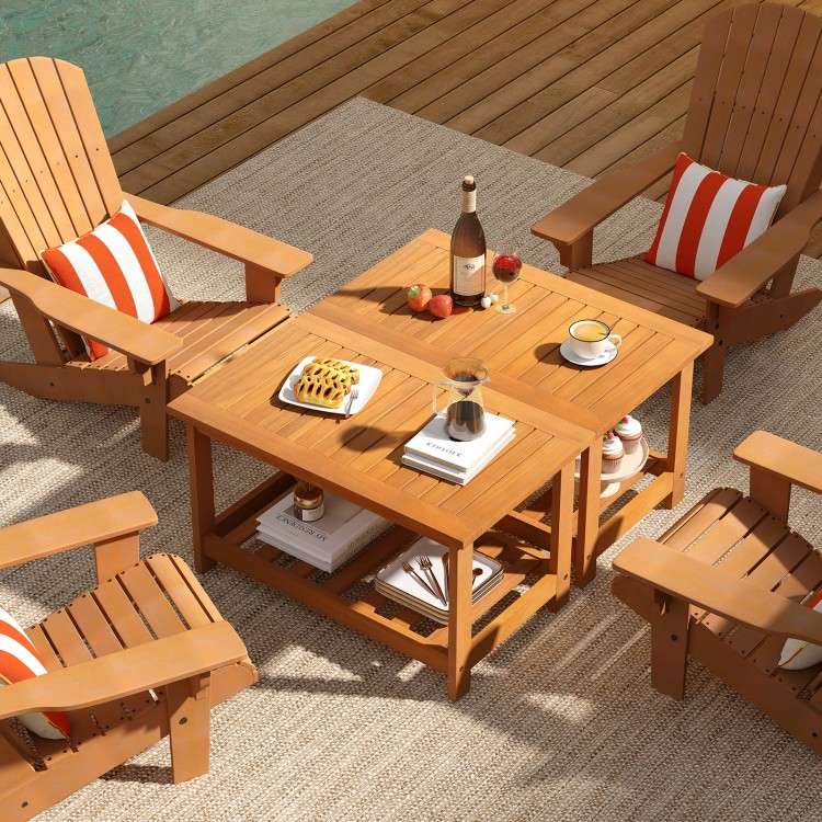 Rectangular acacia wood coffee table with 2 tiers, perfect for outdoor patios and indoor living rooms.