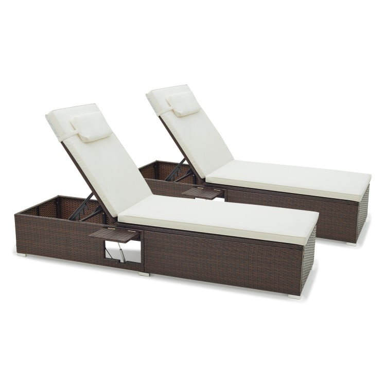 Patio chaise lounge set of 2 with off-white cushions, featuring a 6-level adjustable backrest for outdoor relaxation.