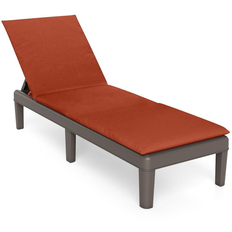 Patio lounge outdoor recliner chair with orange cushion, featuring a 3-position adjustable backrest and rattan textured.