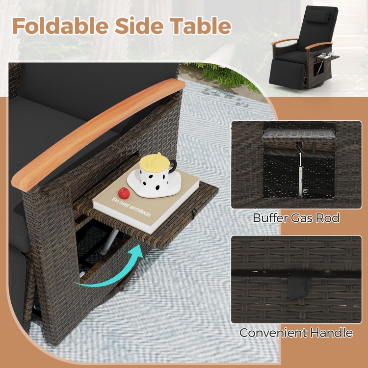 Foldable side table of the Patio Rattan 360° Swivel Recliner Chair with durable PE wicker for outdoor use.