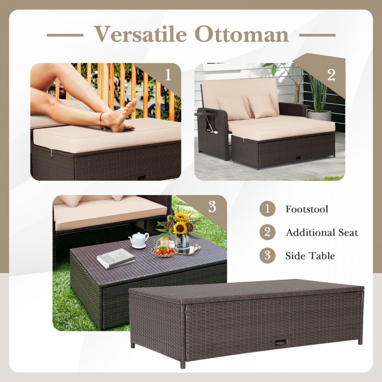 Patio Rattan Daybed with 4-Level Adjustable Backrest and Retractable Side Tray - Gallery View 11 of 11