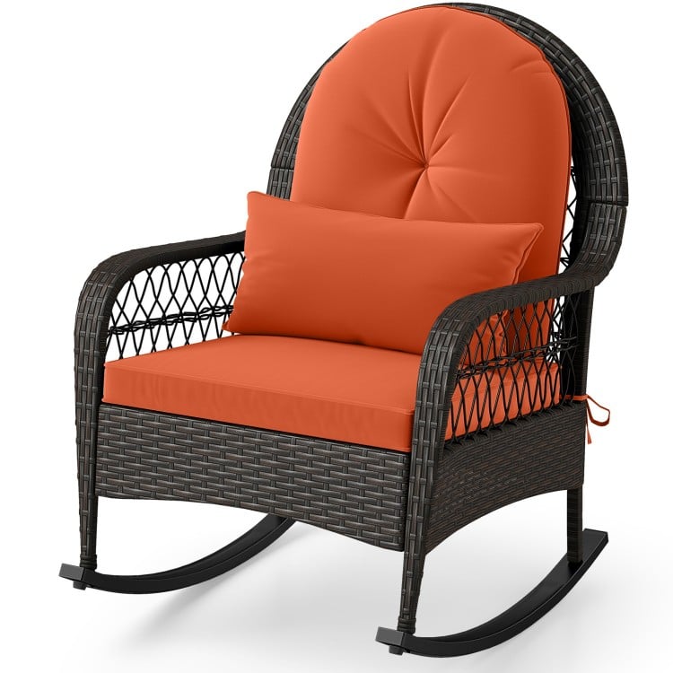 Patio Rattan Rocking Chair with Seat Back Cushions and Waist Pillow - Gallery View 1 of 9