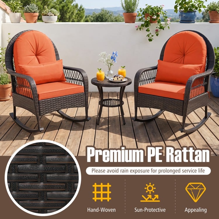 Patio Rattan Rocking Chair with Seat Back Cushions and Waist Pillow - Gallery View 6 of 9