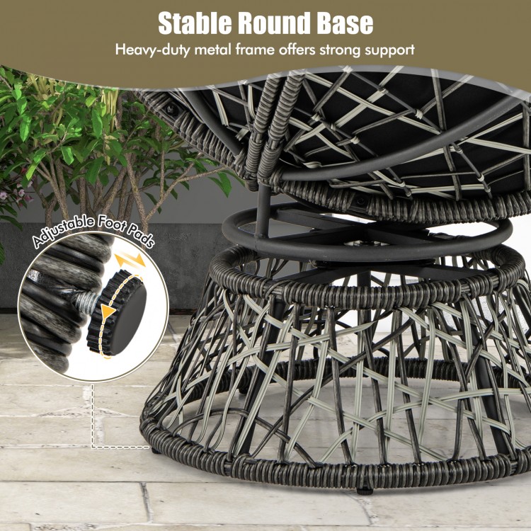 Stable round base of the PE Wicker Papasan Chair with adjustable foot pads for enhanced stability and support.